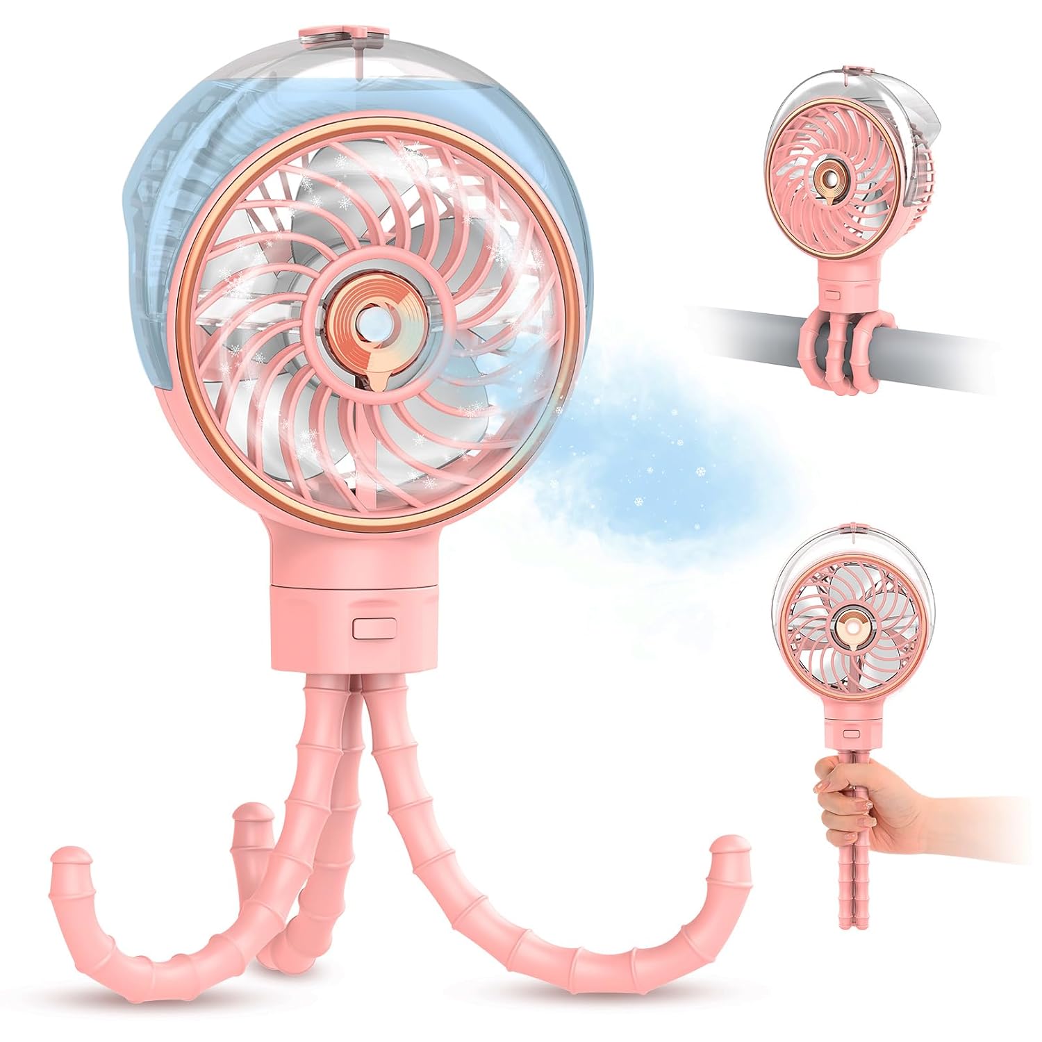 Ausic Stroller Fan, Clip on Fan for Baby, 5000 mAh Battery Operated Fan for Stroller, 3 Speeds Handheld Fan, Portable Fan Desk Fan Flexible Tripod for Crib, Treadmill, Car Seat, Camping, Bed