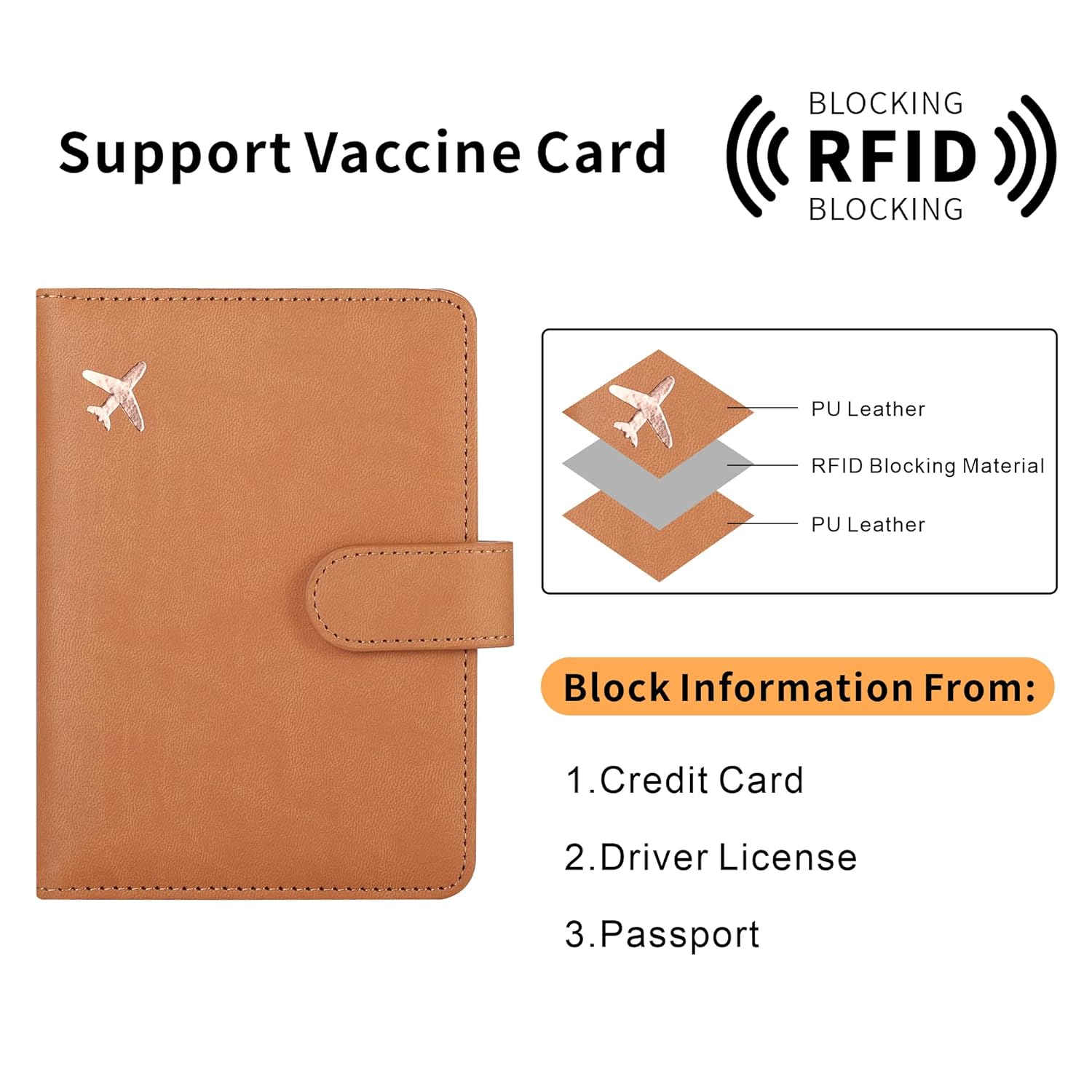 Passport Holder,Passport Holder Card Slots,Cute Passport cover for Women/Men,Waterproof Rfid Blocking Travel Wallet, Brown-fly