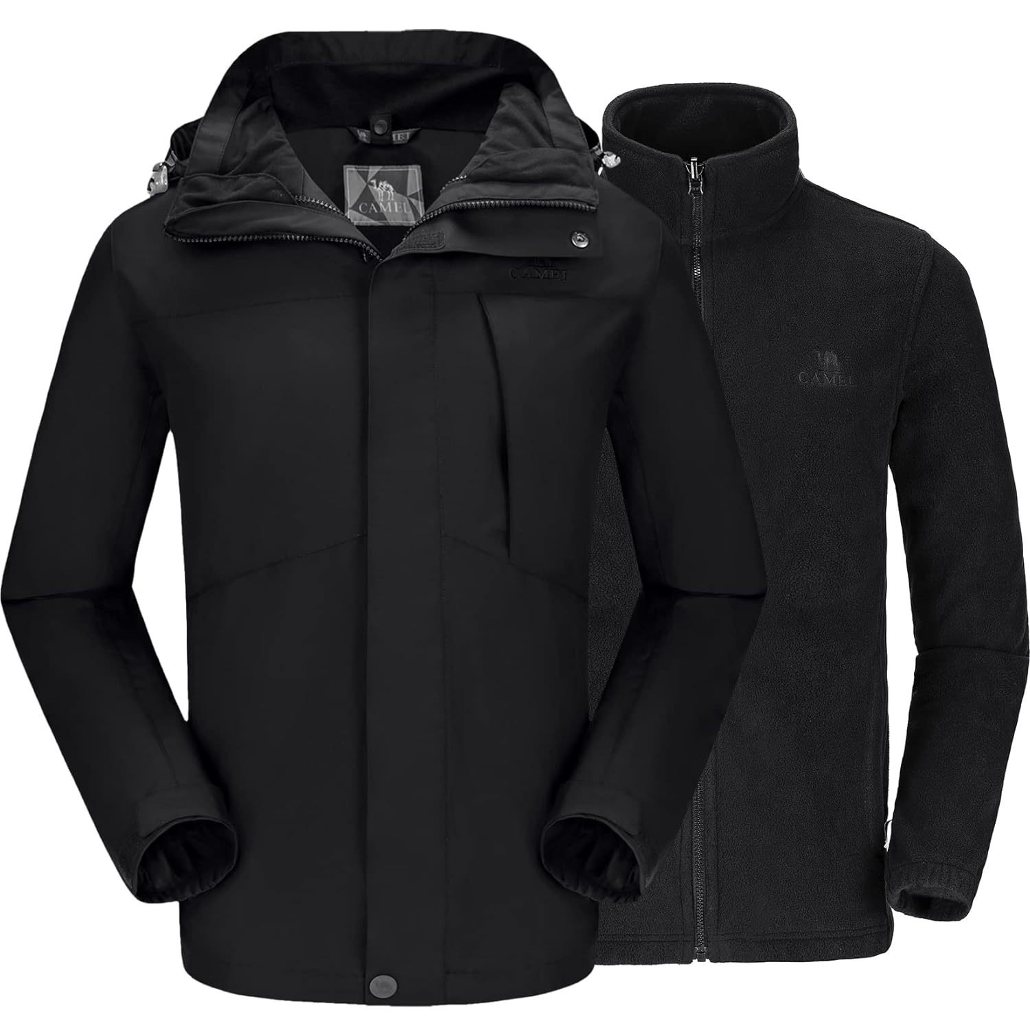 CAMELSPORTS Men's Mountain Ski Jacket 3 in 1 Waterproof Winter Jacket Warm Snow Jacket Hooded Rain Coat Windproof Winter Coat Black