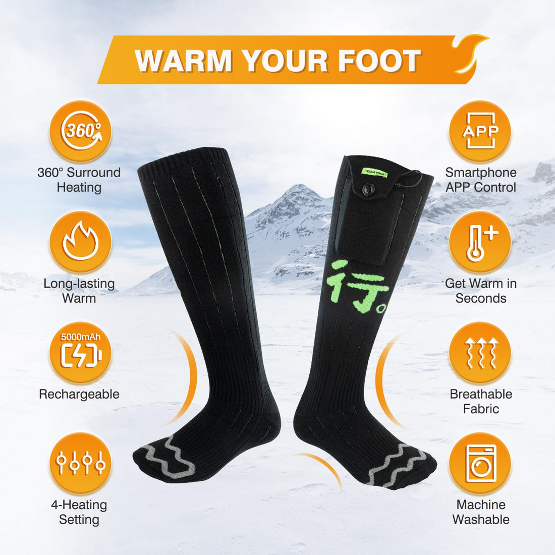 Heated Socks, Electric Socks with App Control, 5000mAh Rechargeable Heated Socks for Men, Washable Heated Socks Women, Foot Warmer for Winter Camping Hunting Outdoors Heating Socks Warm Socks -L