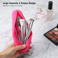 FERYES Large Travel Makeup Brush Holder, Magnetic Anti-fall Out Silicon Portable Cosmetic Face Brushes Holder, Soft and Sleek Makeup Tools Organizer for Travel- (8.27 * 2.36 * 1.57)