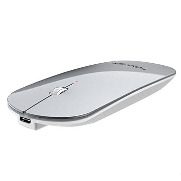 FENIFOX Bluetooth Mouse, Slim Mini Portable Flat Travel Wireless Mouse Rechargeable Quiet Ultra-Thin Mice Compatible with Laptop,Tablet,Notebook,PC (Silver and White)