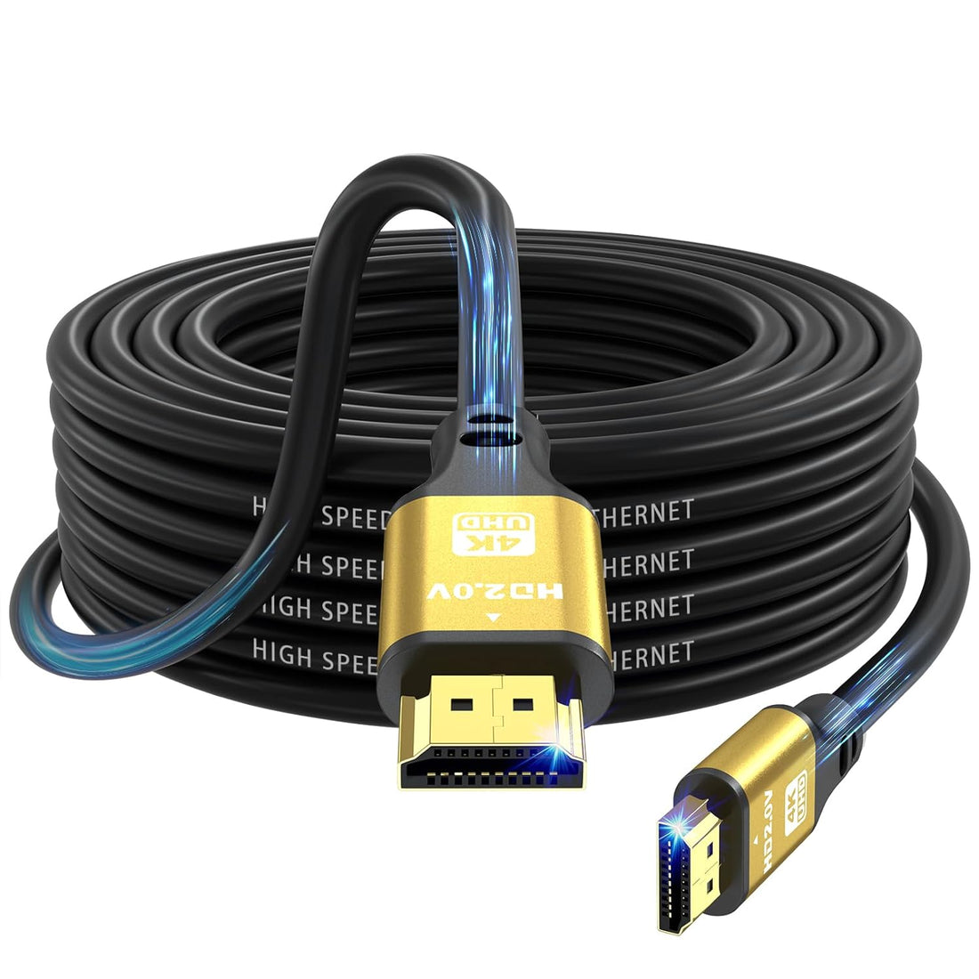 jojobnj HDMI Cable 35ft, 4K@60Hz, 18Gbps High Speed HDMI 2.0 Cord, Ultra HD,Ethernet Audio Return,Video 4K,1080p,3D,Arc, HDR Compatible with Xbox,PS5/PS4,HDTV,Laptop ect(Gold)