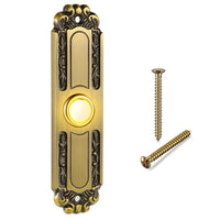 Dreyoo Heavy Duty Lighted Doorbell Button, Slim Metal Door Bell Wired Ringer Push Button Antique Brass Bronze LED Doorbell Switch Replacement for Home Front Door
