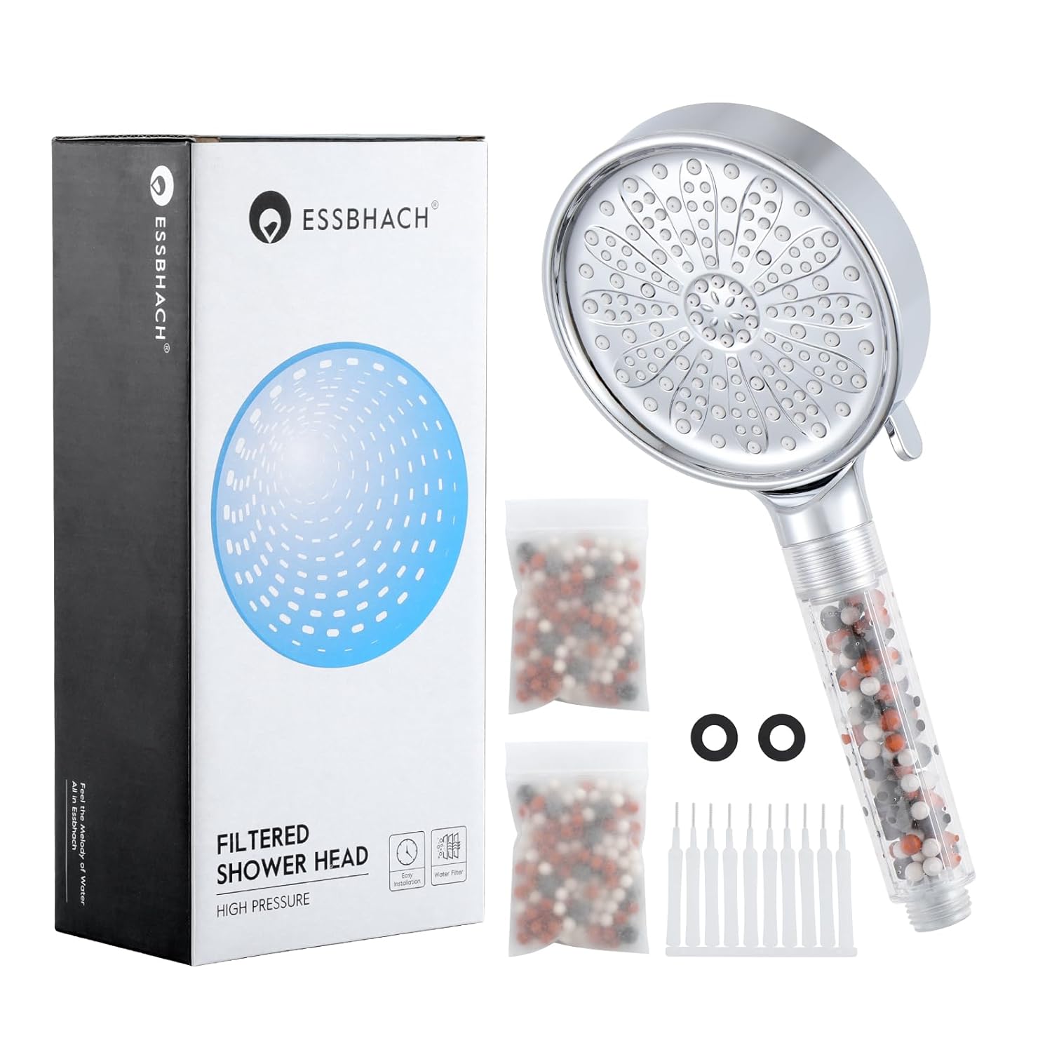 Essbhach Handheld Shower Head Filter for Hard Water,Hand Held Water Softener Shower Head Filter for Hard Water Chrome