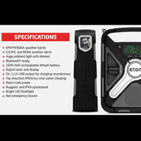 Eton Ultimate Camping AM/FM/NOAA Radio with S.A.M.E Technology, Smartphone Charging, Bluetooth, Giant Ambient Light and Solar Panel, NFRX5SIDEKICK