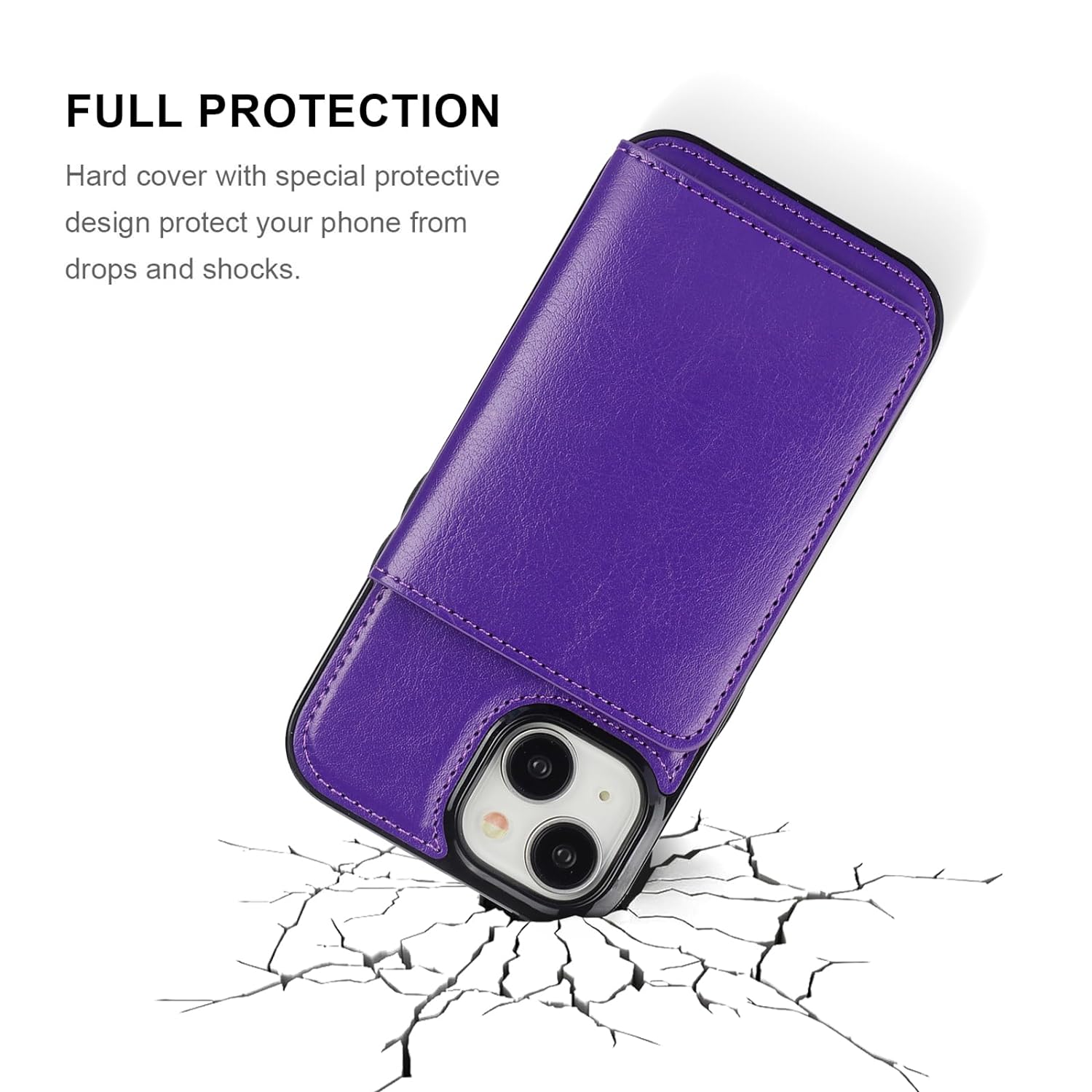 KIHUWEY Compatible with iPhone 15 Wallet Case Credit Card Holder, Premium Leather Kickstand Flip Hidden Magnetic Clasp Durable Shockproof Protective Cover for iPhone 15 6.1 inch (Dark Purple)