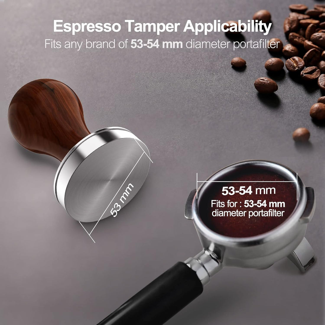 Coffee Tamper 53mm Espresso Tamper: Metal Espresso Pressure Tamper, Wooden Coffee Tamper 53 MM, Weighted Espresso Tamper by KithchenBoss