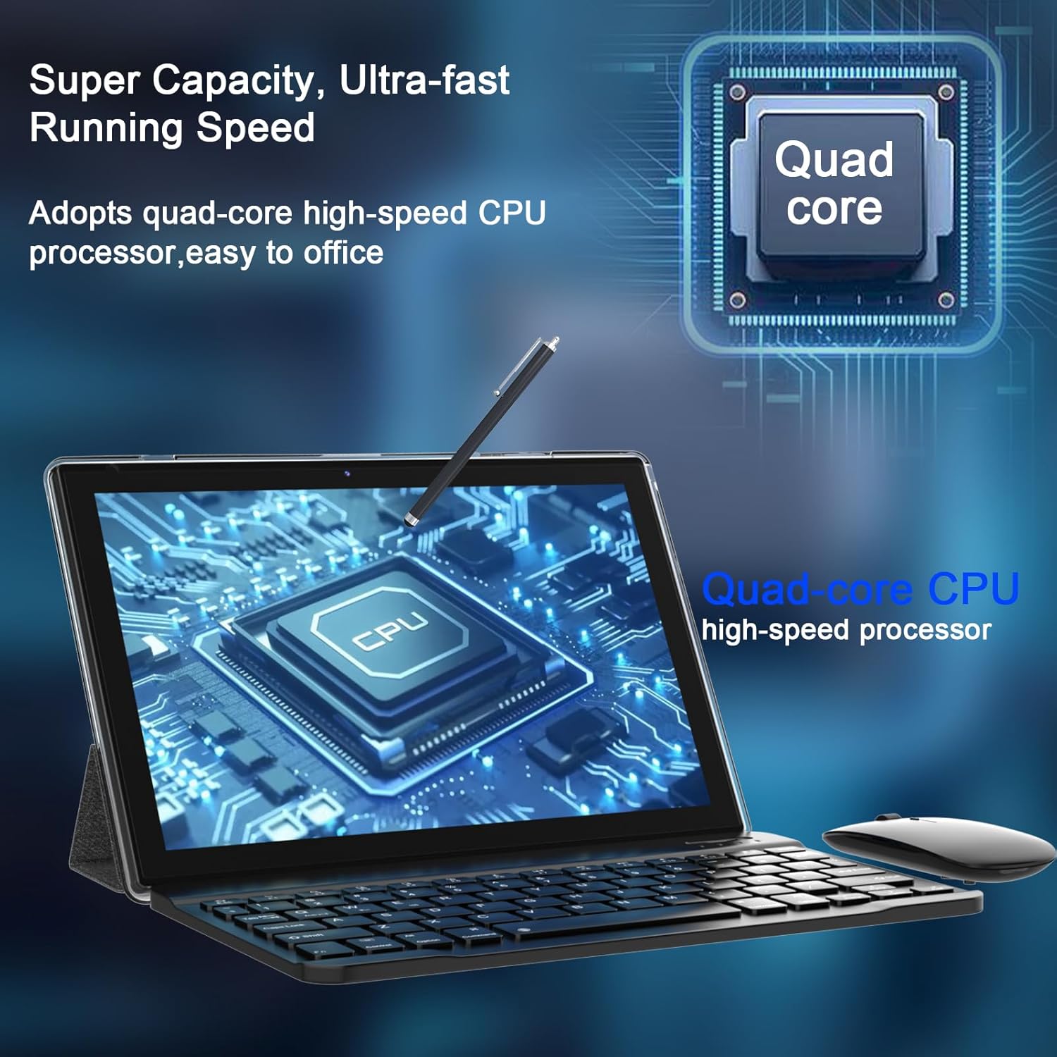 Android 15 Tablet: 10 inch 2 in 1 Tablets with Keyboard – Back View