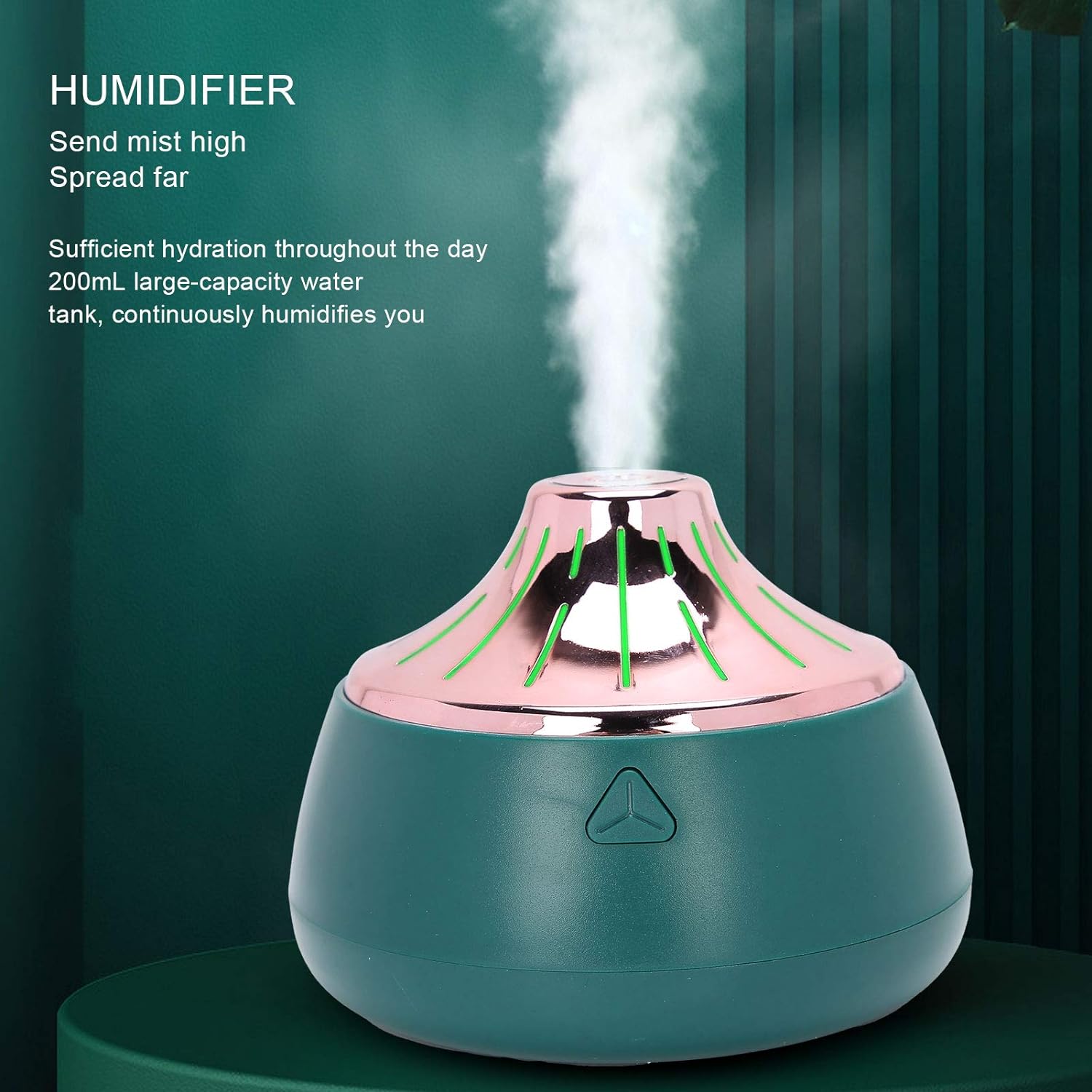 200ml Air Humidifier, USB Charging Aromatherapy Diffuser Desktop Light Mini Mist Maker for Home, Baby, Large Room(Green + rose gold)