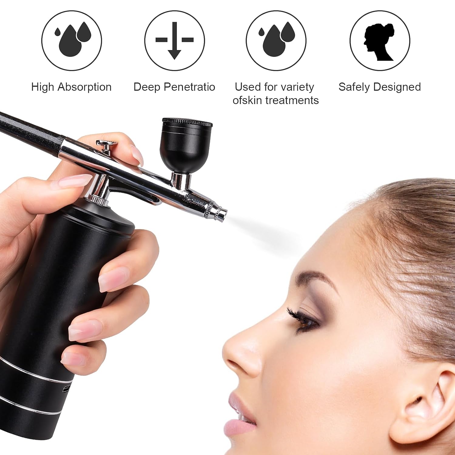 Esakoya Airbrush Kit Rechargeable Cordless Airbrush Compressor, 30PSI High Pressure, Portable Handheld Airbrush Gun with 0.3mm Nozzle and Cleaning Brush Set for Makeup, Barber, Nail Art, Cake Decor