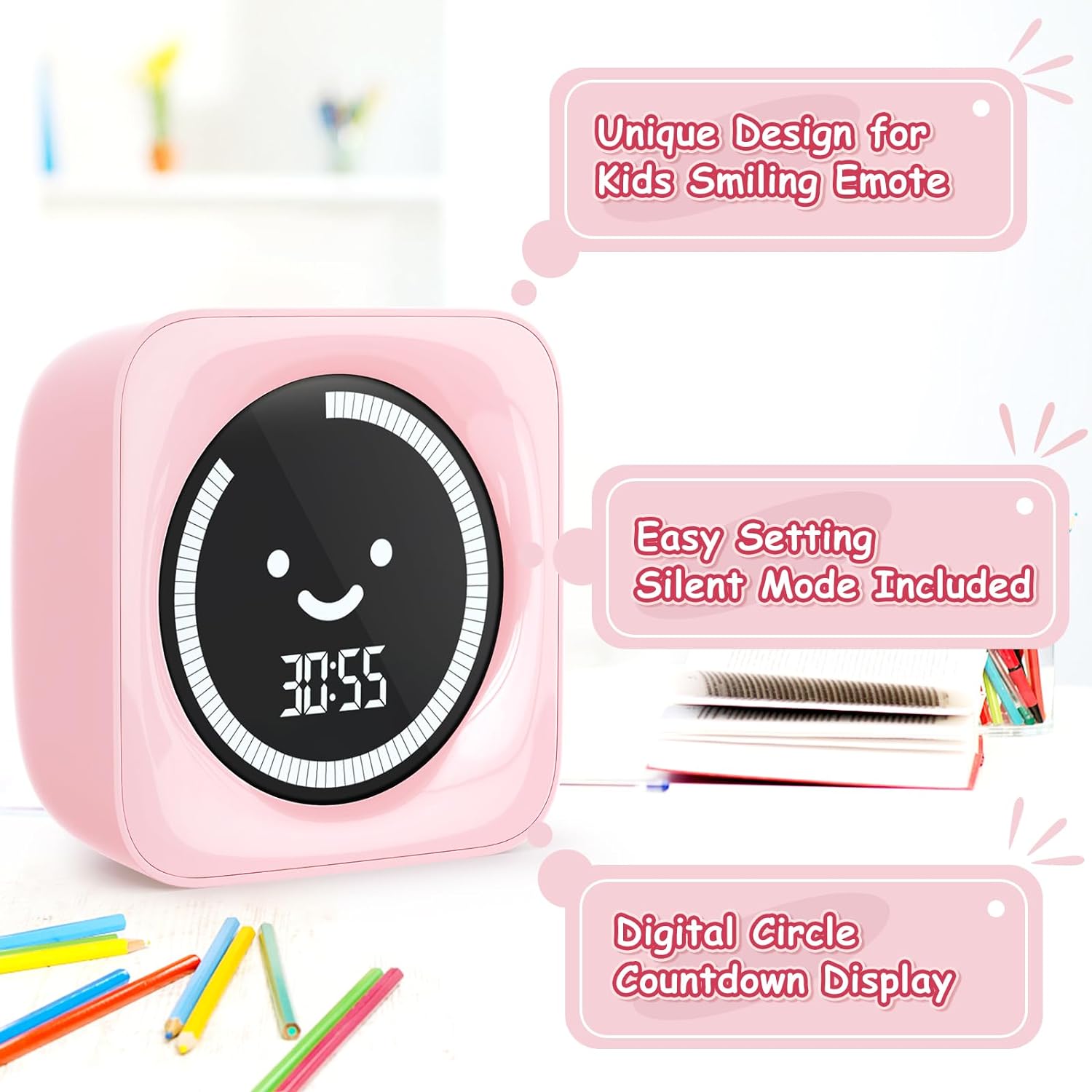 Sonneten Visual Timer for Kids, 99 Minute Digital Cute Kids Visual Timer Classroom Timer for Homeschool Supplies Study Teaching Time Management Tool Countdown Count Up Timer, Pink