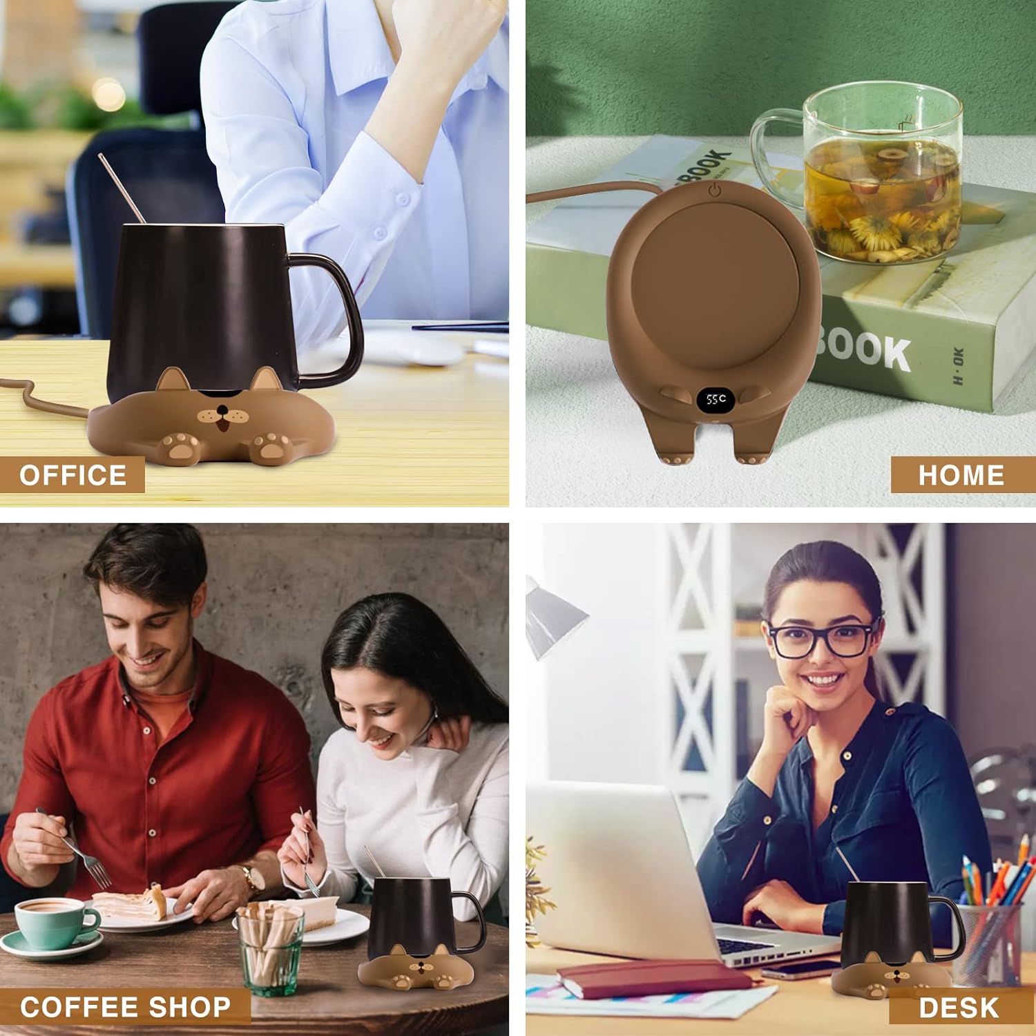 Smart Coffee Mug Warmer 8 Hours Automatic Power Off,3-Speed Temperature Adjustment Mug Warmer,Suitable for Office and Home,Cup Warmer for Heating Coffee, Tea, Milk, Water, Cocoa, Etc. (Brown)