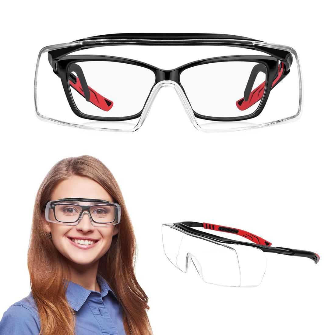 Dubofu Safety Goggles Over Glasses, Anti-Fog Clear Wraparound Lens, Safety Glasses Over Eyeglasses, Anti-Scratch Lab or Shooting Glasses Eye Protection, Adjustable, UV Protective Eyewear ANSI Z87.1