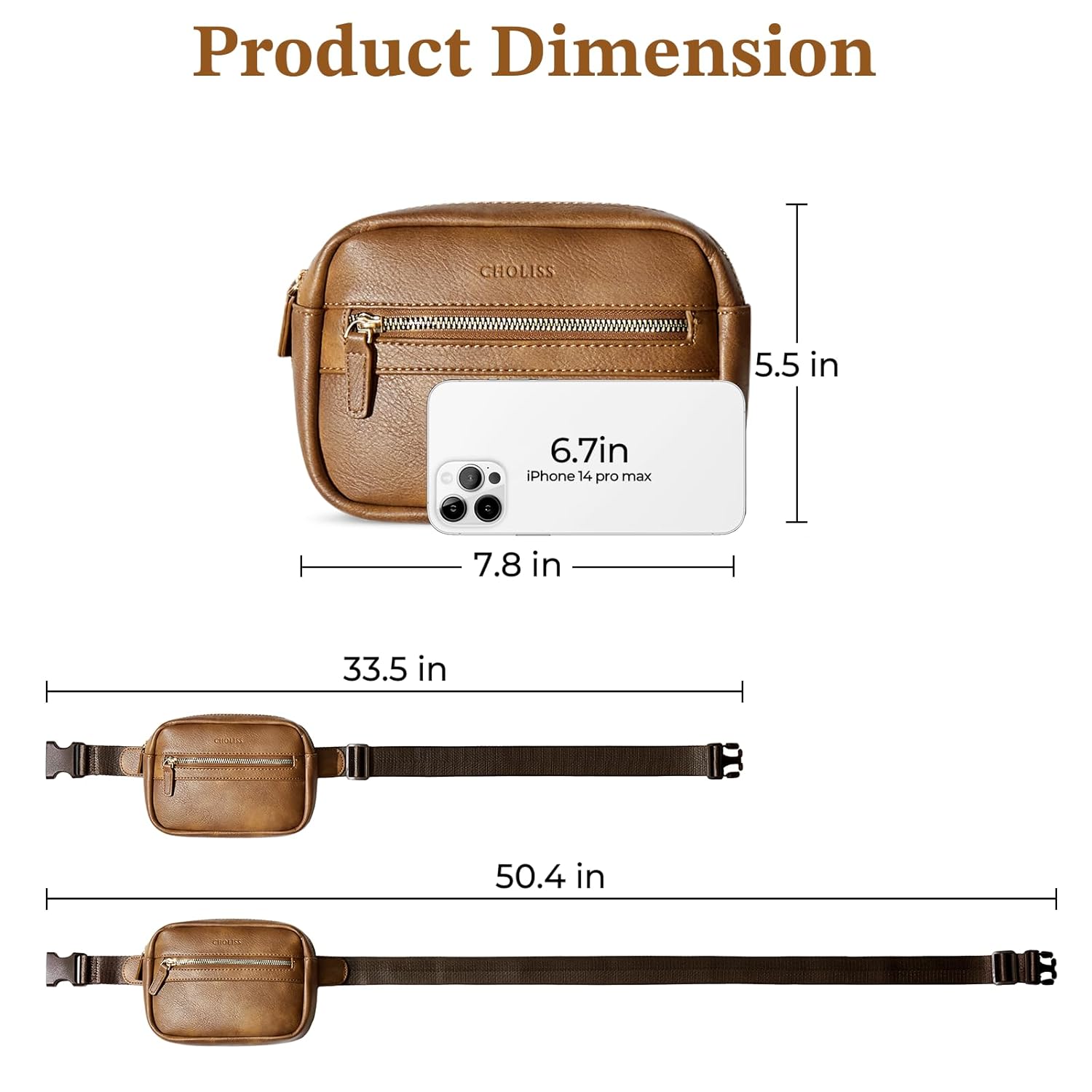 CHOLISS Fanny Packs for Women Cross Body, Small Vegan Leather Belt Bag with Extended Strap, Mini Travel Waist Bag Trendy, Brown, Fanny Packs for Women Cross Body