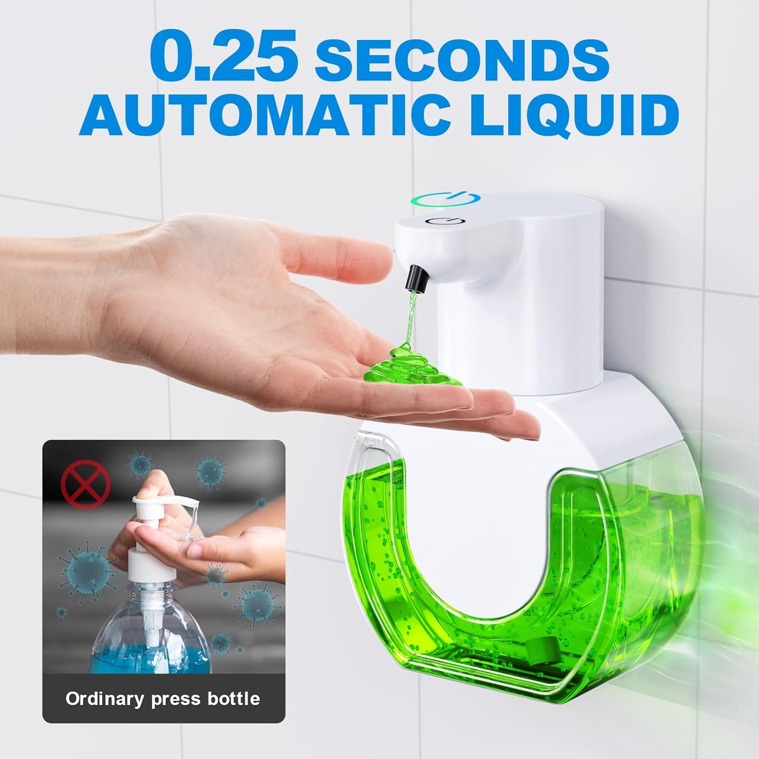 850mah Automatic soap Liquid Dispenser touchless 15oz/420ml Kitchen Dish Automatic Liquid Soap Dispenser 4 Adjustable Soap Dispensing Levels Wall Mount for Kitchen and Bathroom