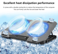 Laptop Cooling Pad, Cooler Pad Chill Mat 2 Quiet Fans LED Lights and 2 USB Ports 5 Height & with Adjustable Speed Mounts Metal Mesh Design, for 9"-17" Laptops（Silver）