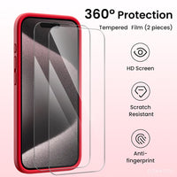 ORNARTO Designed for iPhone 15 Ultra Case with 2X Screen Protector, Liquid Silicone Gel Rubber Cover [Camera Protection + Soft Microfiber Lining], Shockproof Protective Phone Case 6.7 Inch-Red
