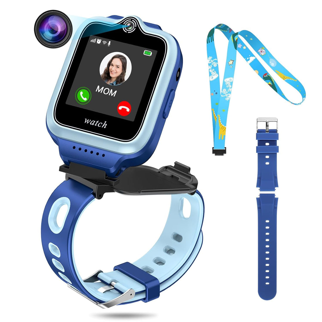 OKYUK 4G GPS SmartWatch for Kids, 360° Rotation Smart Watches, Child's Mini Cell Phone with 2-Way Call, WiFi, SOS, Calculator, 3-Style Straps for 3-12 Years Boys Girls Birthday Xmas Gifts (T30-Blue)