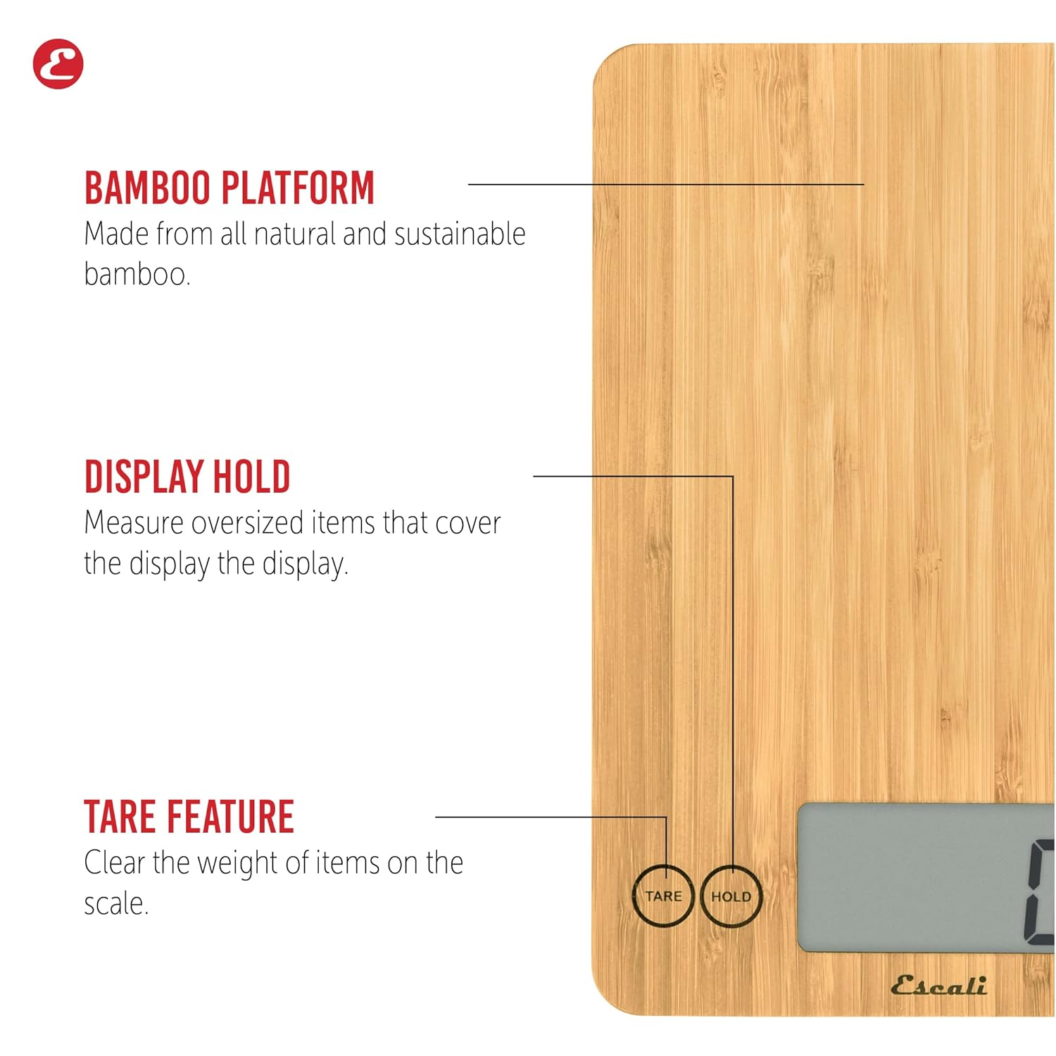 Escali Arti Glass Kitchen Scale 15 lb 7 kg Capacity 005 oz 1 g Increment Premium Digital Scale for Baking Cooking and Food Easy to Clean Surface Lifetime ltd Warranty Natural Bamboo