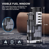 Torch Lighter Butane Refillable Triple Jet Flame Torch Lighters, Windproof Adjustable Flame Butane Torch Lighter with Punch 2 Pack (Without Fuel)