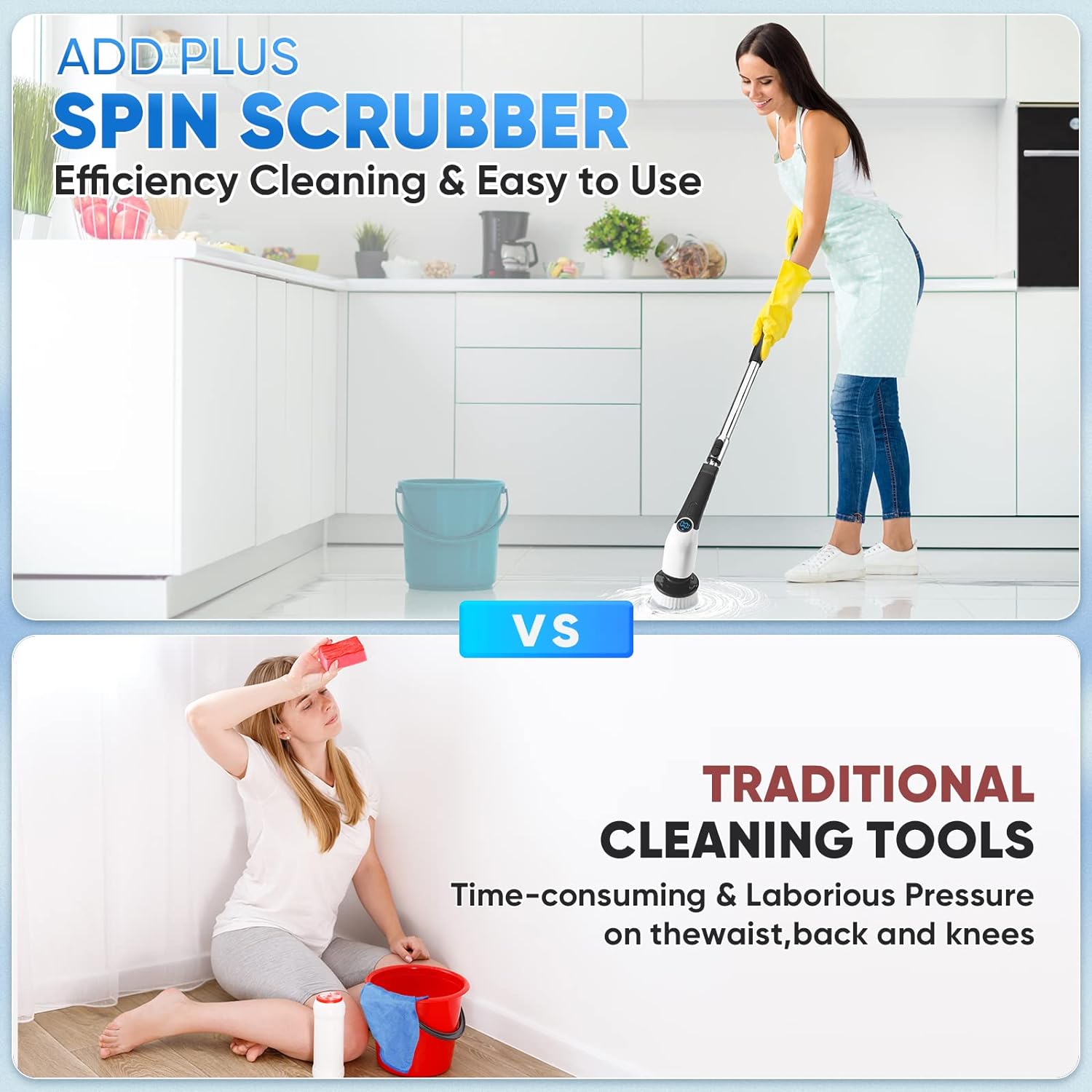 Electric Spin Scrubber, Cordless Cleaning Brush with 8 Replaceable Brush Heads, Power Shower Scrubber Long Handle Extendable Handheld Electric Scrubber for Bathroom Floor Tub Tile