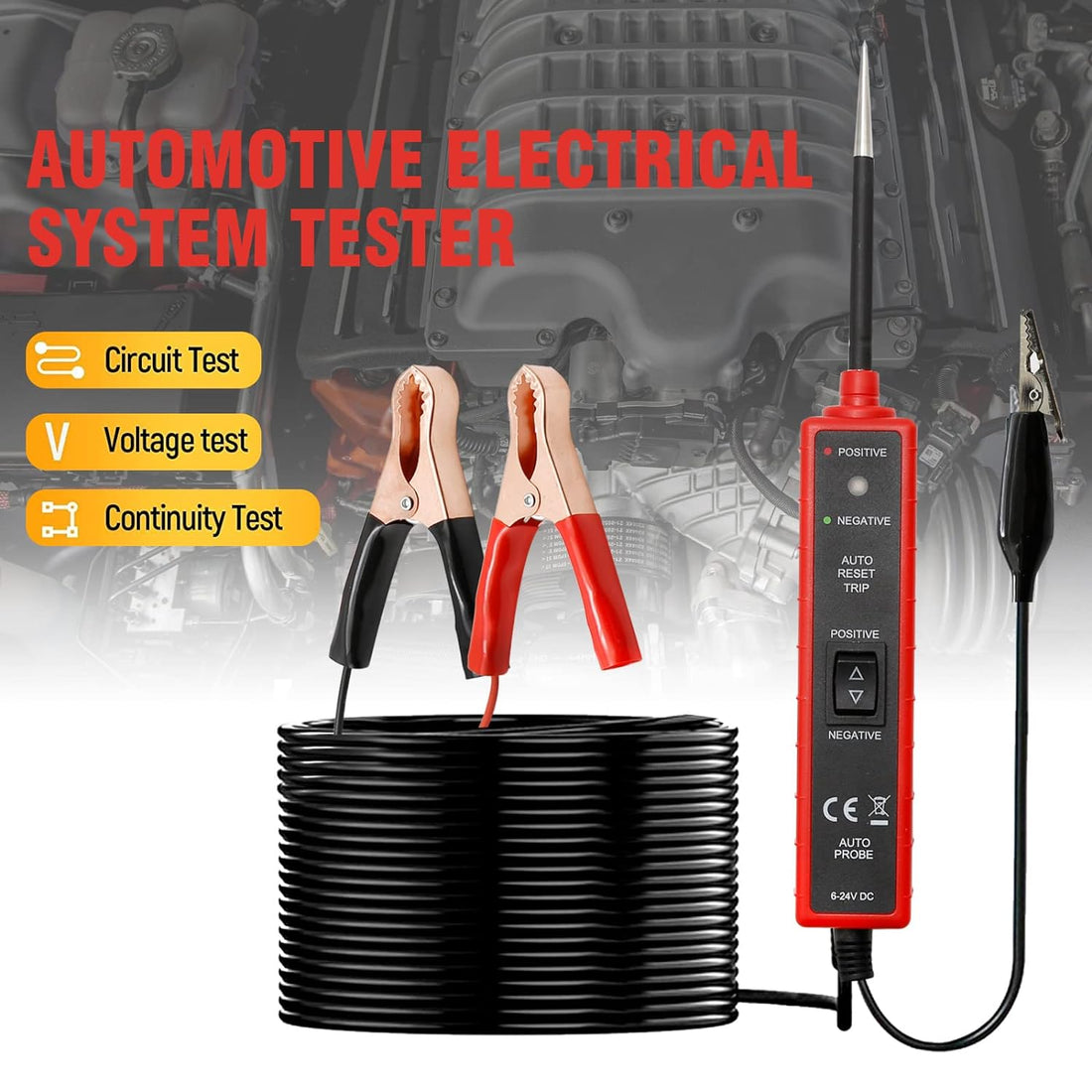 Automotive Power Circuit Probe Tester Test Light with 4M Test Lead 6-24V DC Led Light Battery Tester Fuse Tester 12V Wire Circuit Tester Auto Electrical System Tools Car Truck Circuit Test Pen