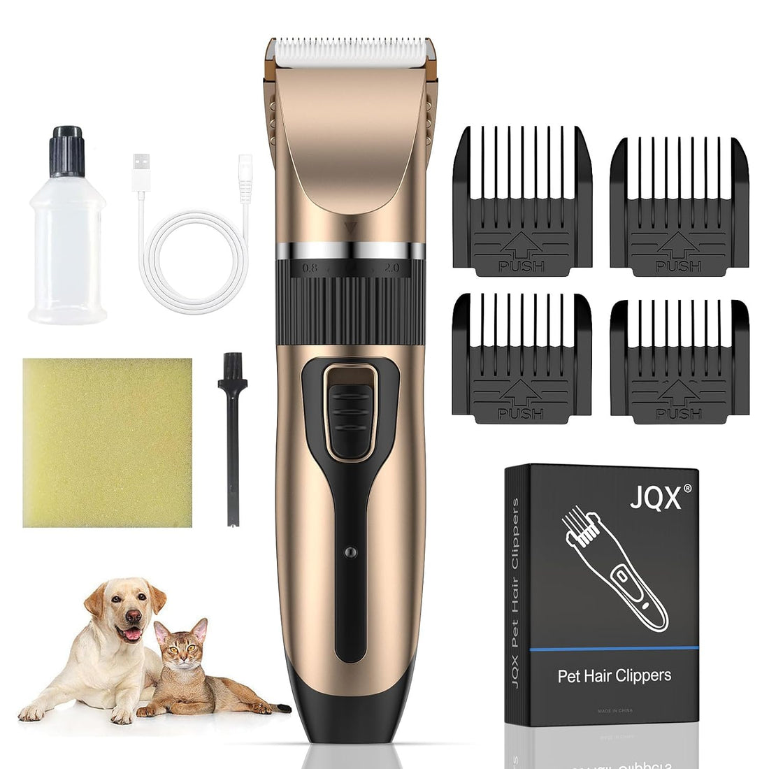 Gvber Dog Clippers with 4 Comb Guides, Professional Dog Grooming Kit, Low Noise High Power, Cat& Dog Hair Trimmer, Pet Grooming Tools for Small & Large Dogs Cats