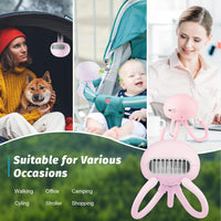 Baby Stroller Small Fan, Portable Carrying Fan, Three-Speed Wind with Flexible Tripod, Rechargeable USB Leafless Scattered Heat Fan, Suitable for Office, Camp, Car, Travel, Gym (Pink)