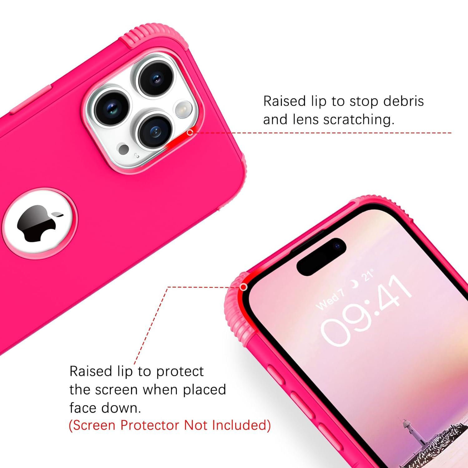 BENTOBEN for iPhone 15 Pro Max Case, Heavy Duty 2 in 1 Full Body Rugged Shockproof Protection Hybrid Hard PC Bumper Drop Protective Girls Women Men Covers for iPhone 15 Pro Max 6.7" 2023, Hot Pink