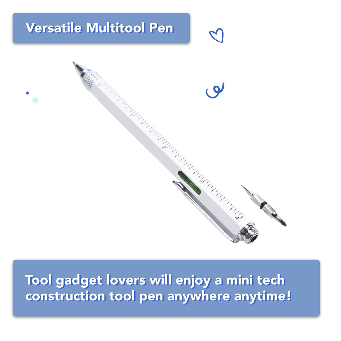 Multitool Construction Pen Gifts and Stocking Stuffers for Men - Engineering Gadget Tools for Electrician, Architect, and Construction Worker - Multi-Use with Pencil, Level Ruler, and Screwdriver