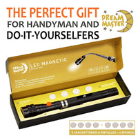 DREAM MASTER Magnet 3 LED Magnetic Pickup tool,Unique Christmas Gift for Men, DIY Handyman, Father/Dad, Husband, Boyfriend, Him, Women, 4 x LR44 Batteries (Includes 4 spare batteries) 1Pack