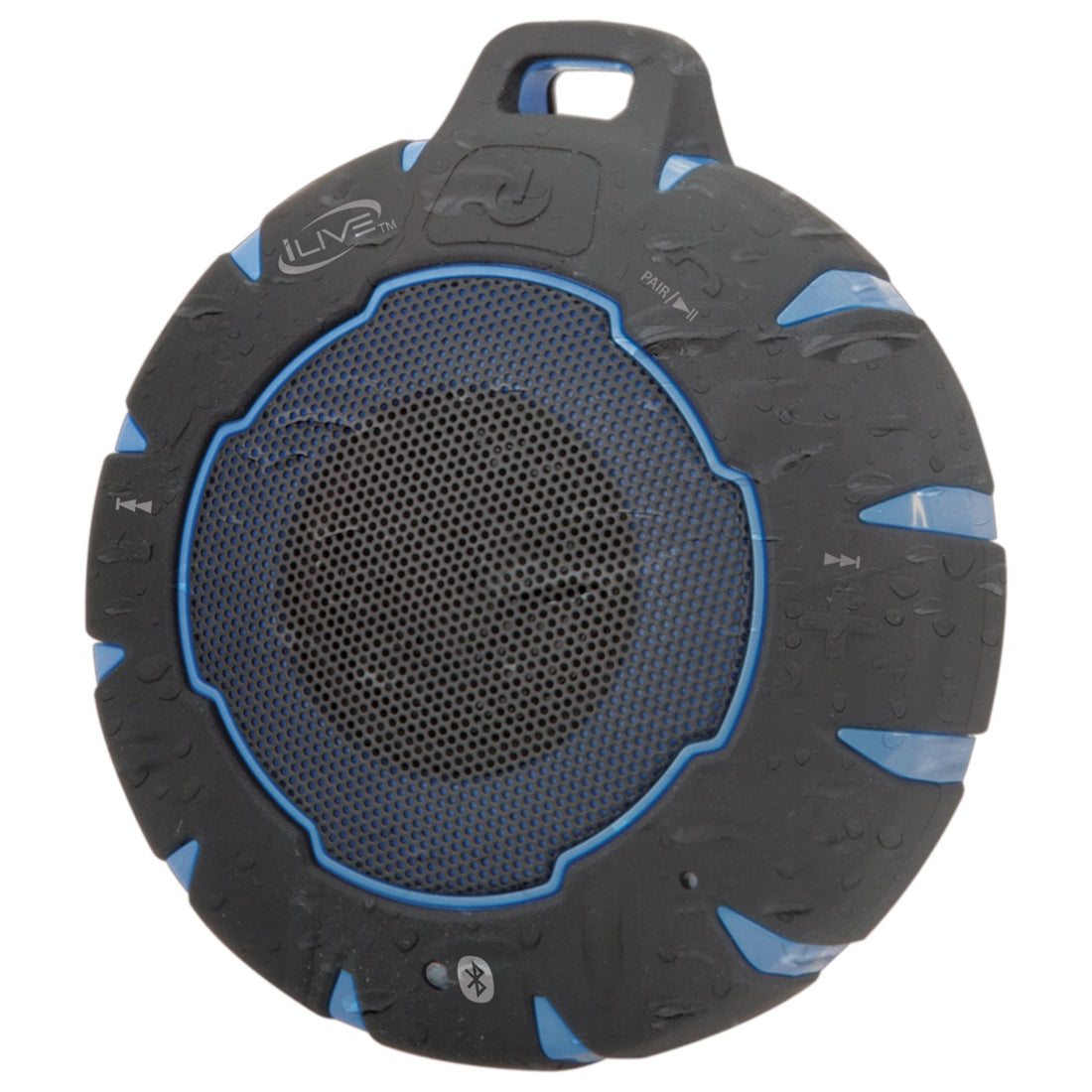 iLive Waterproof Wireless Speaker, Includes Detachable Carabiner Clip and Micro-USB to USB Cable, Black/Blue (iSBW157BU)