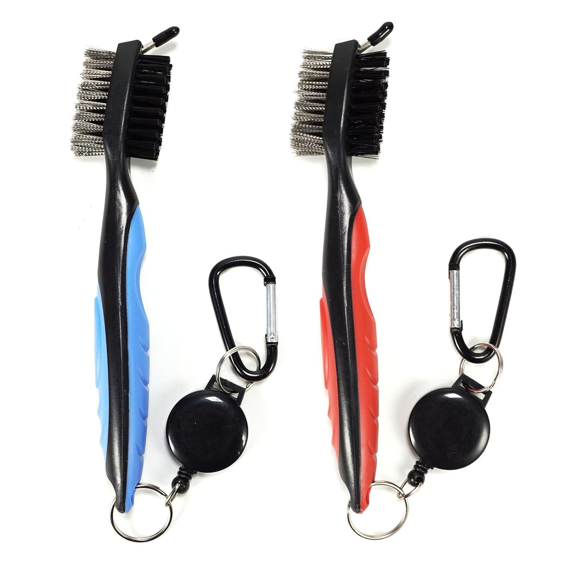 Walkpet Pack of 2 Golf Club Brush Groove Cleaner with 2 Ft Retractable Zip-line and Aluminum Carabiner Lightweight and Stylish, Must-Have Golf Tool for Cleaning Dirty Clubs Groove (Red + Blue)…