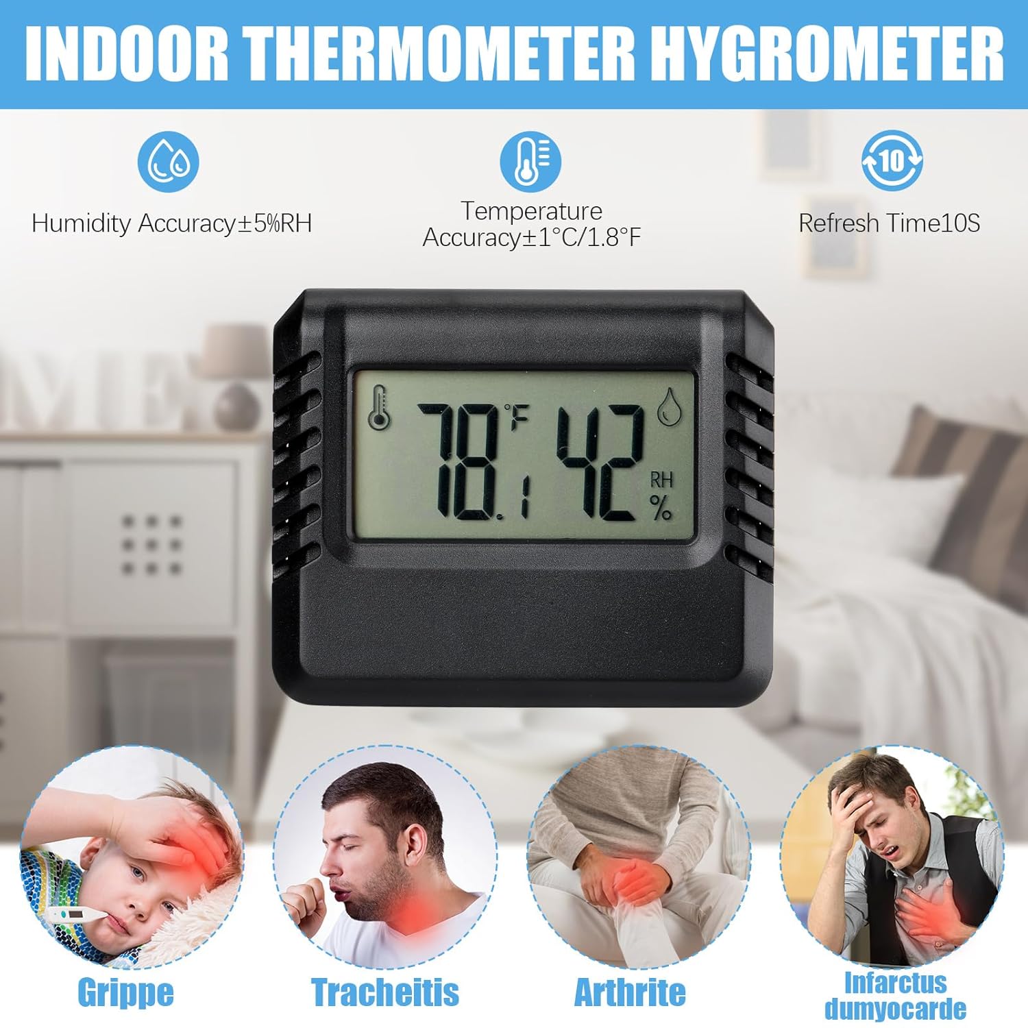 Copkim 6 Pcs Digital Temperature and Humidity Monitor Thermometer Humidity Meter Room Thermometer Humidity Gauge Mini Hygrometer Thermometer with Accurate Temperature Humidity Sensor for Greenhouse