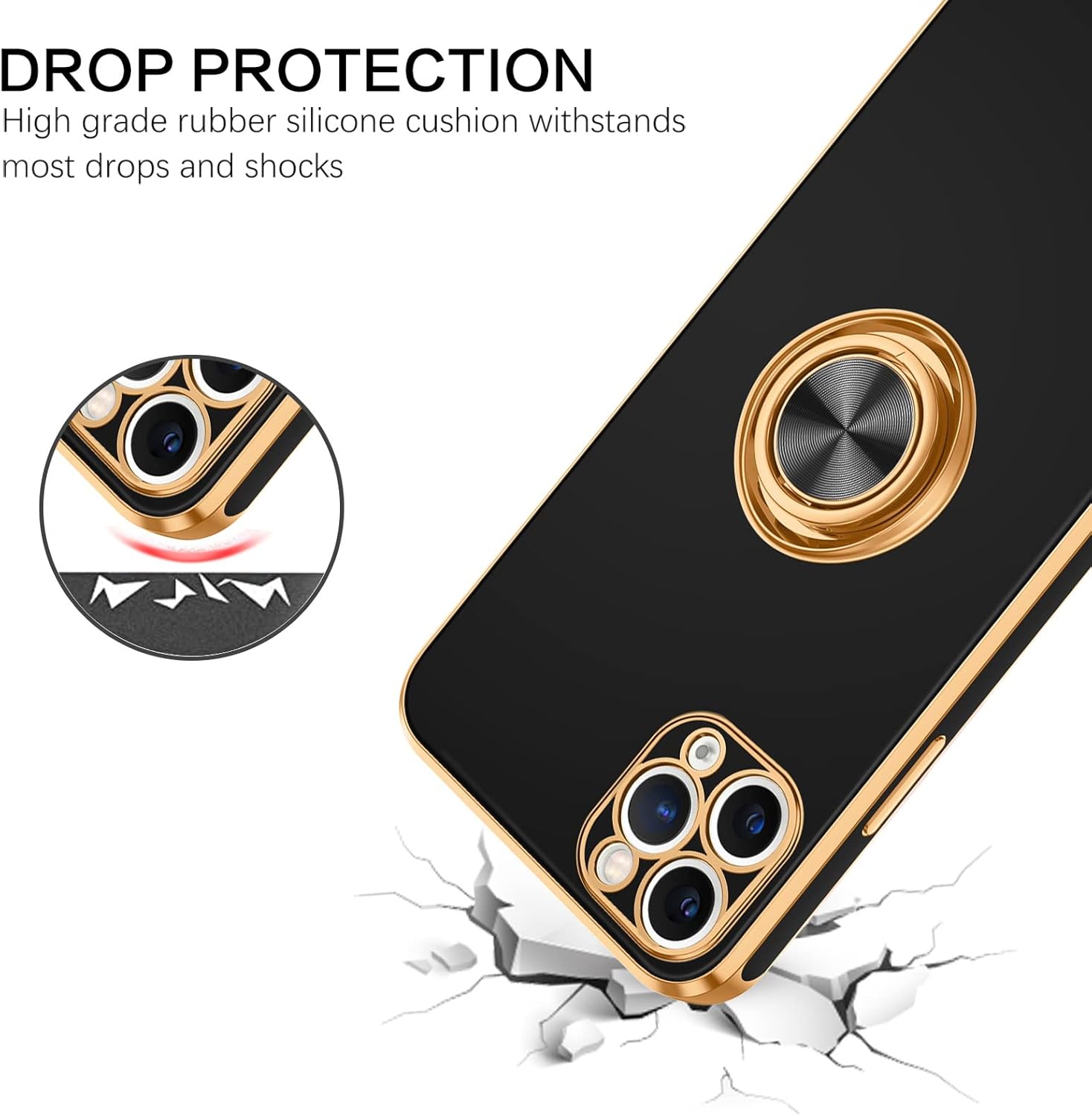 BENTOBEN iPhone 11 Pro Max Case, Phone Case iPhone 11 ProMax, Slim Fit Kickstand Ring Holder Shockproof Protection Soft TPU Bumper Drop Protective Girls Women Boy iPhone 11 ProMax 6.5 Cover,Black/Gold