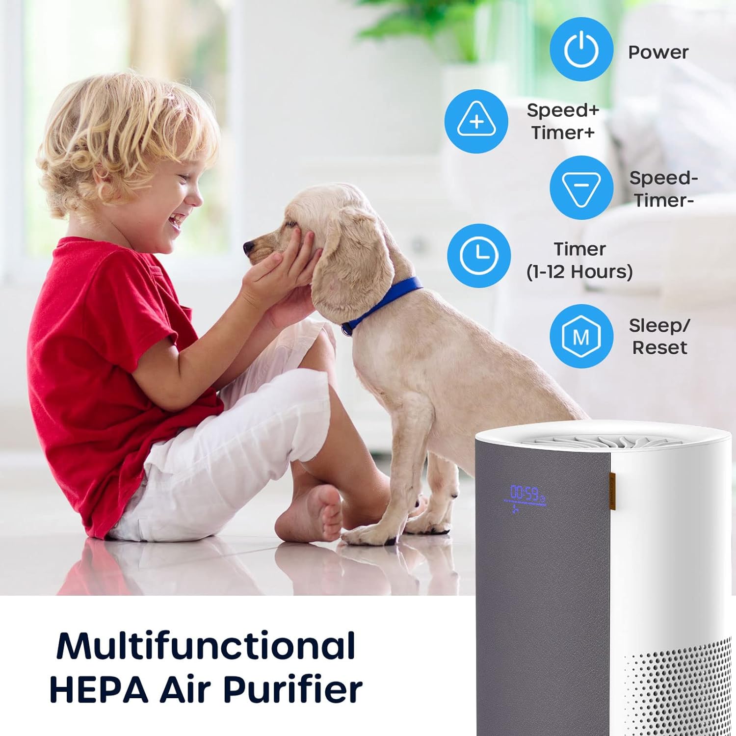 ECOWELL Air Purifiers for Bedroom, Desktop Air Purifier for Home large Room up to 215 sq.ft, H13 True HEPA Filter with Sleep Mode, Ozone Free, Removing 99.97% of Smoke, Dust, Odors, Pet Dander, EPA050