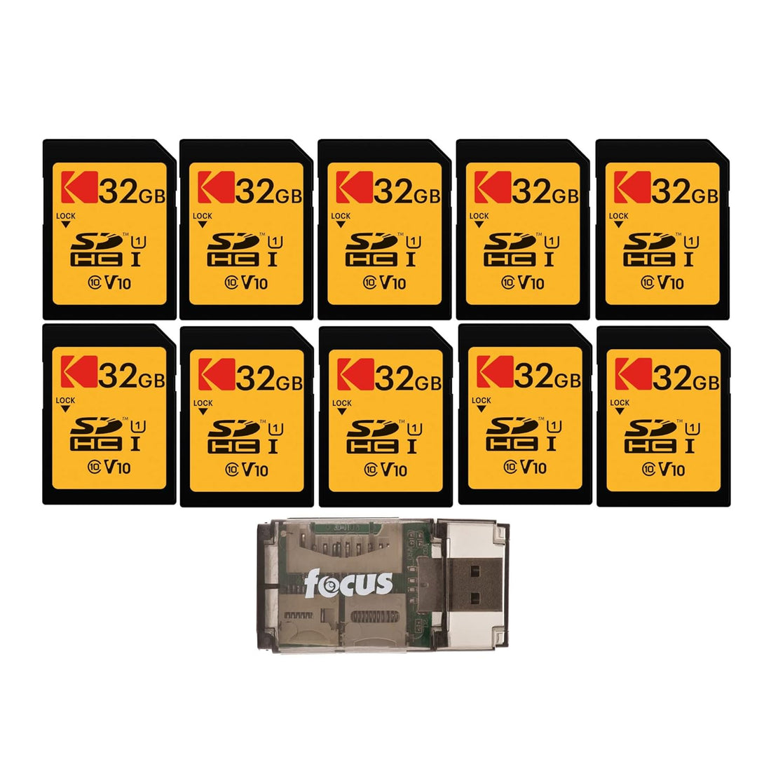 Kodak 32GB Class 10 UHS-I U1 SDHC Memory Card (10-Pack) Bundle with All-in-One High-Speed USB 2.0 Card Reader (11 Items)