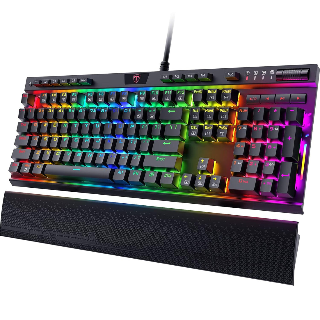 RisoPhy Wired Mechanical Gaming Keyboard - Hot-Swappable Red Switches - Linear & Silent - Chroma RGB Lighting - Programmable Macros - Aluminum Alloy Frame - Magnetic Wrist Rest - Media Control Knob