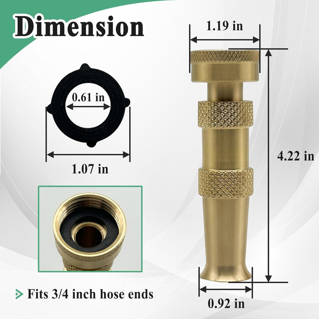 Ebrmeiwo 12380 Adjustable Water Hose Nozzle, Heavy Duty Garden Pipe Nozzle, Brass