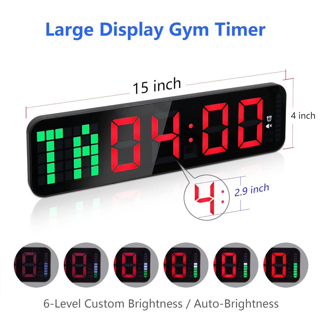 LUCORB Gym Timer, 15" Large Digital Wall Clock for Interval Workout with Time Progress Bar Countdown/Up Stopwatch, Remote Control for Home Gym Garage Boxing Crossfit Fitness