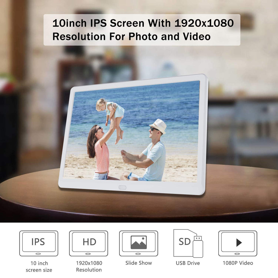 Atatat 10 inch Digital Picture Frame with 1920x1080 IPS Screen Digital Photo Frame Adjustable Brightness, Photo Deletion,1080P Video, Music,Slideshow,Remote,Auto Rotate