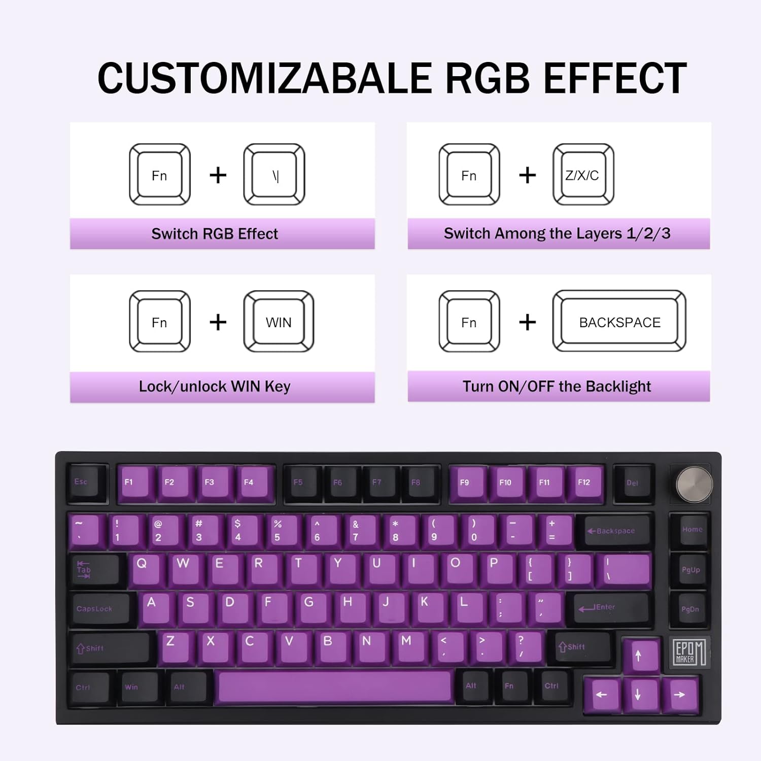 EPOMAKER TH80 SE Board 75% Mechanical Keyboard, NKRO Hot-Swap RGB Triple Mode Gaming Keyboard with Poron/EVA Foam, Programmable, 4000mAh Battery for E-Sport/Win/Mac(Black Purple, Gateron Pro Black)