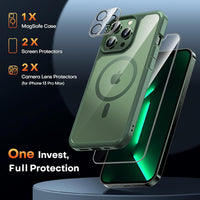 TAURI 5-in-1 Magnetic for iPhone 13 Pro Max Case Green, [Designed for Magsafe] with 2X Screen Protectors +2X Camera Lens Protectors, [Not-Yellowing] Shockproof Slim Phone Case for iPhone 13 Pro Max