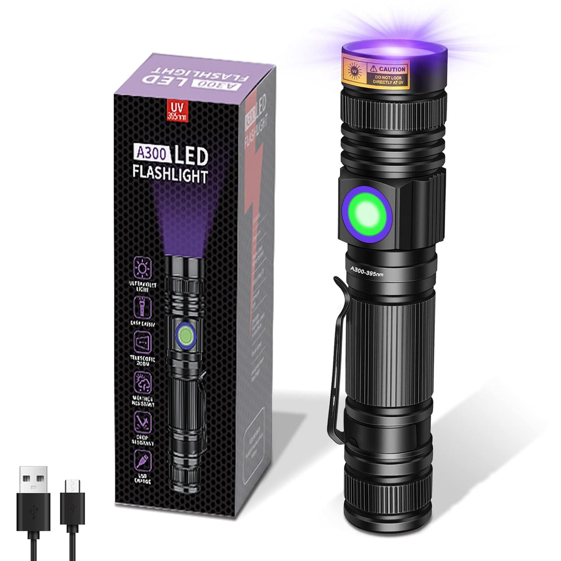 DARKBEAM UV 395nm Black Light Flashlight USB Rechargeable Woods lamp, Mini Handheld Ultraviolet Blacklight LED Portable with Clip - Curing Resin, Detector for Pet Dog Urine, Scorpions, Stains, Amber