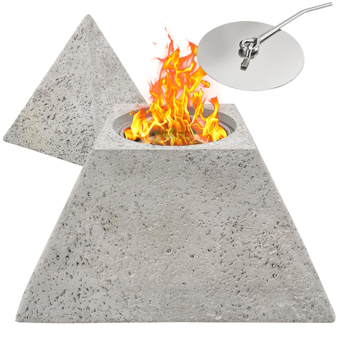 HIOSTAO Portable Pyramid Type Tabletop Fire Pit Smokeless,Concret Rubbing Alcohol Fireplace for Indoor Table and Outdoor Patio