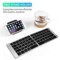 Samsers Foldable Bluetooth Keyboard - Portable Wireless Keyboard with Stand Holder, Rechargeable Full Size Ultra Slim Folding Keyboard Compatible iOS Android Windows Smartphone Tablet & Laptop-Silver