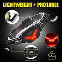 LED Headlamp Rechargeable, 1200 Lumen Super Bright Headlamp Flashlight, 270Ã‚° Wide Beam LED Headlamps with Red Taillight, 8 Mode Lightweight Waterproof Head Lamp for Outdoor Camping Fishing Running