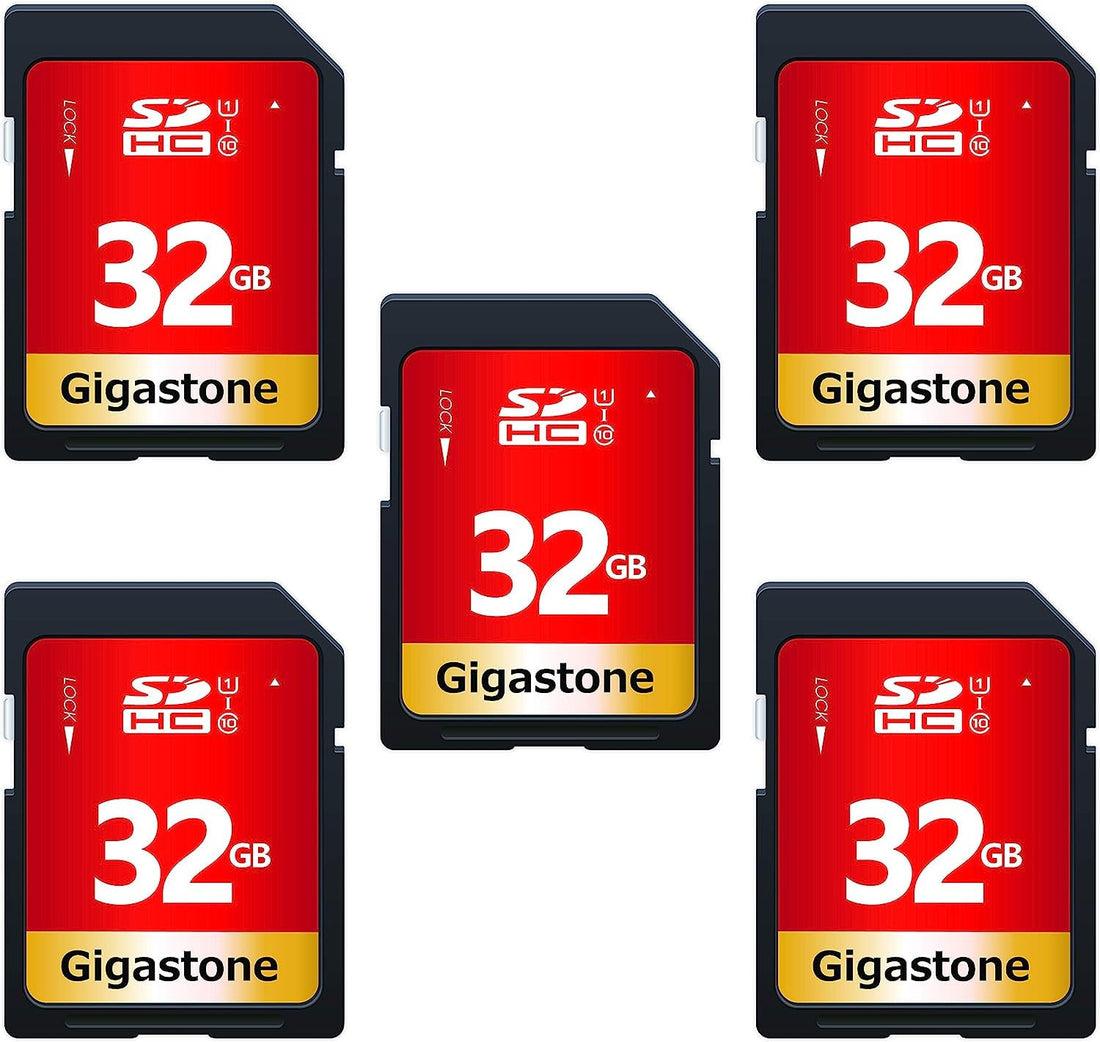 Gigastone 32GB 5-Pack SD Card UHS-I U1 Class 10 SDHC Memory Card High-Speed Full HD Video Canon Nikon Sony Pentax Kodak Olympus Panasonic Digital Camera, with 5 Mini Cases