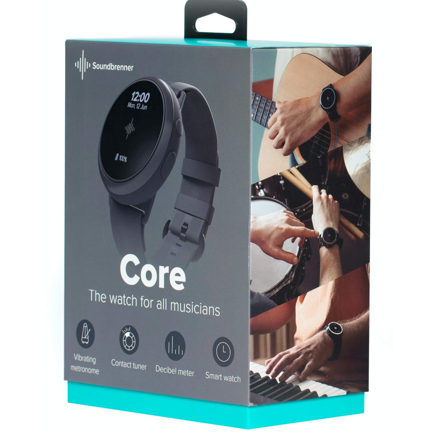 Soundbrenner Core (Gray) | 4-in-1 music tool for musicians | Vibrating metronome, Chromatic contact tuner, Decibel meter and Watch | For multiple instruments (guitar, bass, violin, ukulele)